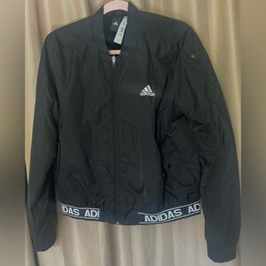 Adidas Black Bomber Jacket with Ribbed Hem